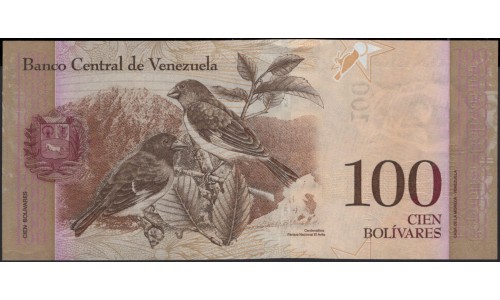 Венесуэла 100 боливаров 2015 года (Venezuela 100 Bolivares 2015) P 93i: UNC