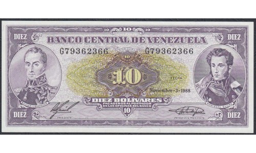 Венесуэла 10 боливаров 1988 года (Venezuela 10 Bolivares 1988) P 62: UNC