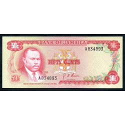 Ямайка 50 центов L. 1960 (1970 г.) (JAMAICA 50 Cents L. 1960 (1970)) P53:Unc