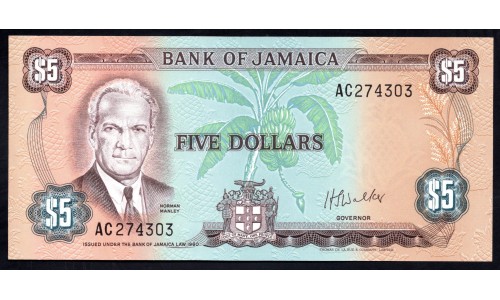 Ямайка 5 долларов 1960 (1976) (JAMAICA 5 Dollars 1960 (1976)) P 61b : UNC