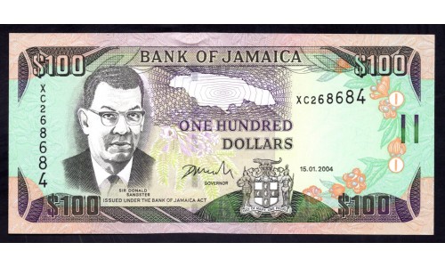 Ямайка 100 долларов 2004 (JAMAICA 100 Dollars 2004) P 80d : UNC