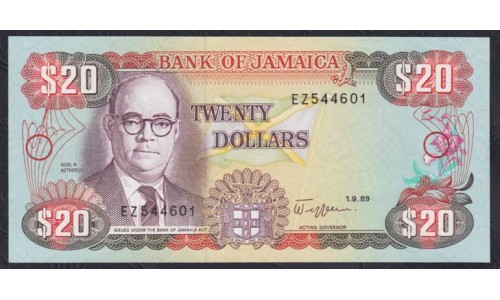 Ямайка 20 долларов 1989 (Jamaica 20 Dollars 1989) P 72c : UNC