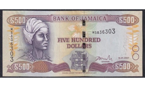 Ямайка 500 долларов 2007 (Jamaica 500 Dollars 2007) P 85e: UNC