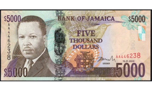 Ямайка 5000 долларов 2009 (Jamaica 5000 Dollars 2009) P 87a : UNC