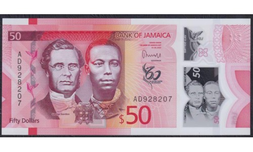 Ямайка 50 долларов 2022 года, 60 лет Независимости, Полимер (Jamaica 50 Dollars 2022) P W96: UNC