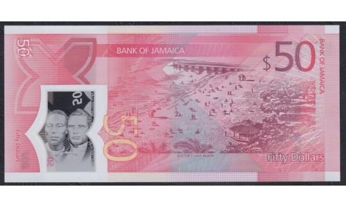 Ямайка 50 долларов 2022 года, 60 лет Независимости, Полимер (Jamaica 50 Dollars 2022) P W96: UNC