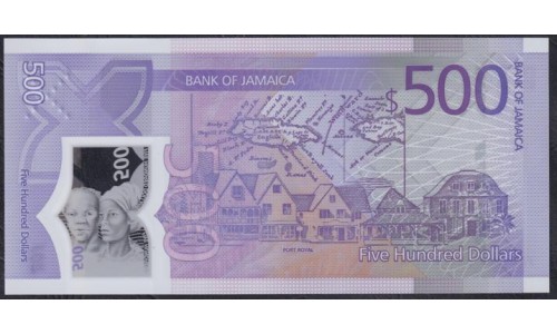 Ямайка 500 долларов 2022 года, 60 лет Независимости, Полимер (Jamaica 500 Dollars 2022, Polymer) P W98: UNC