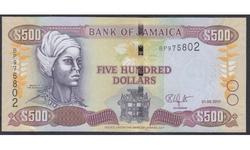 Ямайка 500 долларов 2017 года (Jamaica 500 Dollars 2017) P 85k: UNC
