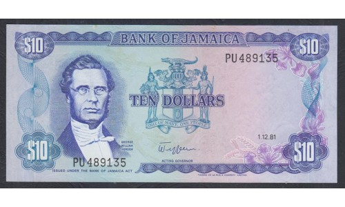 Ямайка 10 долларов 1981 (Jamaica10 Dollars 1981) P 67b : UNC