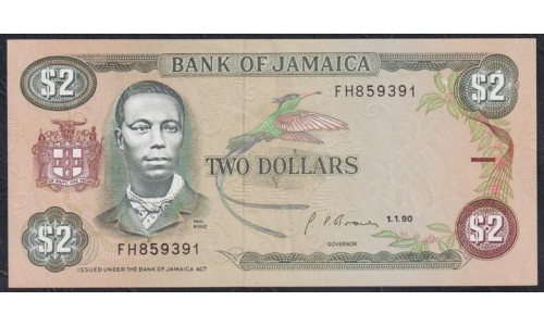 Ямайка 2 доллара 1990 (Jamaica 2 Dollars 1990) P 69d : aUnc