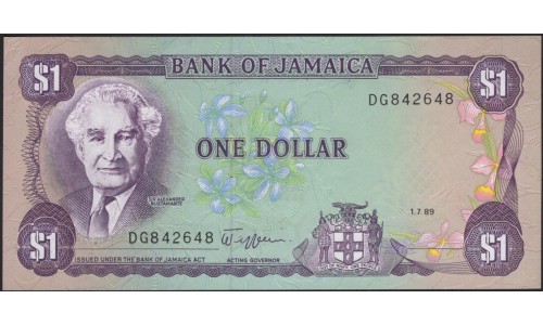 Ямайка 1 доллар 1989 (Jamaica 1 Dollar 1989) P 68Ac : UNC