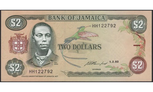 Ямайка 2 доллара 1993 (Jamaica 2 Dollars 1993) P 69e : UNC