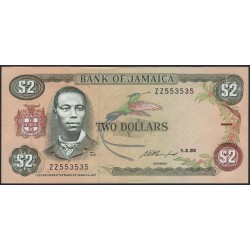 Ямайка 2 доллара 1993 замещение (красивый номер) (Jamaica 2 Dollars 1993 replacement (beautiful number)) P 69e : UNC
