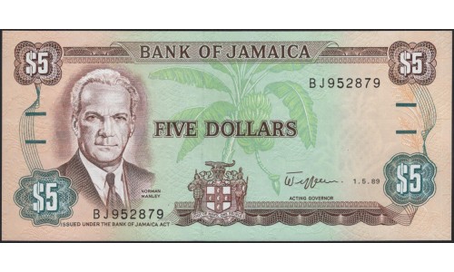 Ямайка 5 долларов 1989 (Jamaica 5 Dollars 1989) P 70с : UNC