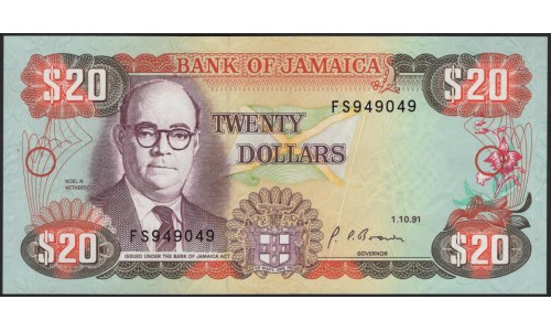 Ямайка 20 долларов 1991 (Jamaica 20 Dollars 1991) P 72d : UNC