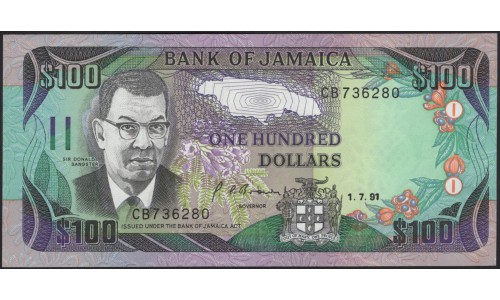 Ямайка 100 долларов 1991 (Jamaica 100 Dollars 1991) P 75a : UNC