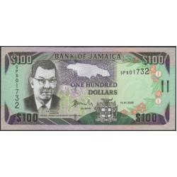 Ямайка 100 долларов 2002 (Jamaica 100 Dollars 2002) P 80b : UNC