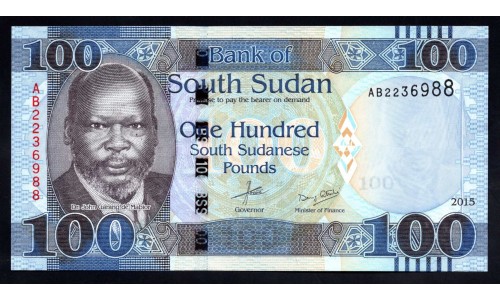 Южный Судан 100 фунтов 2015 г. (South Sudan 100 pounds 2015) P 15а: UNC 