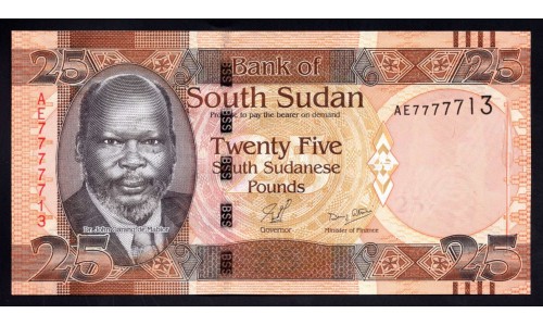 Южный Судан 25 фунтов ND (2011 г.) (South Sudan 25 pounds ND (2011)) P 8: UNC 