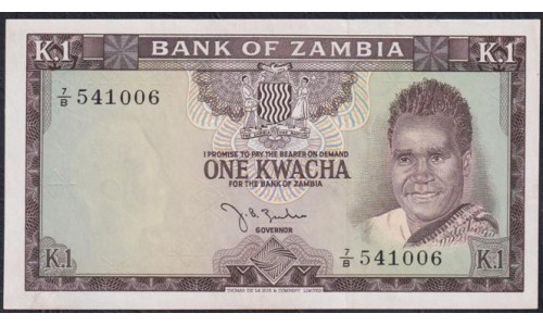 Замбия  1 квача 1968 года (ZAMBIA  1 kwacha 1968) P 5: UNC