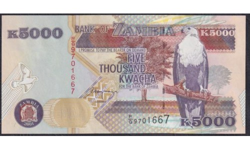 Замбия 5000 квача 2001 (ZAMBIA 5000 kwacha 2001) P 41b: UNC