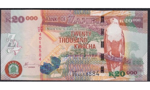 Замбия 20000 квача 2008 год (ZAMBIA 20000 kwacha 2008) P47d: UNC