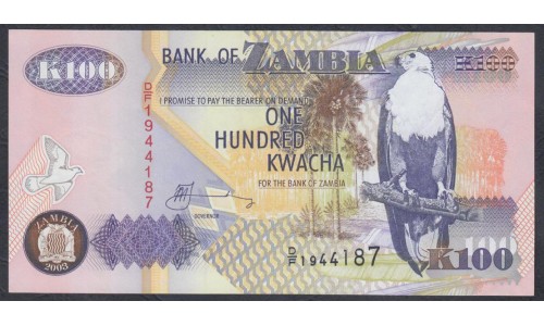 Замбия 100 квача 2003 год (ZAMBIA 100 kwacha 2003) P 38d: UNC