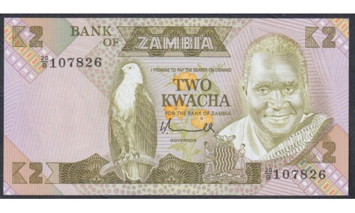 Замбия 2 квача ND (1980 - 1988 год) (ZAMBIA 2 kwacha ND (1980 - 1988)) P 24a: UNC