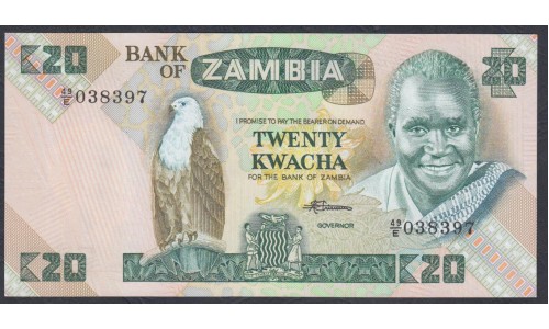 Замбия 20 квача ND (1980 -88 год) (ZAMBIA 20 kwacha ND (1980 -88) P 27e: UNC