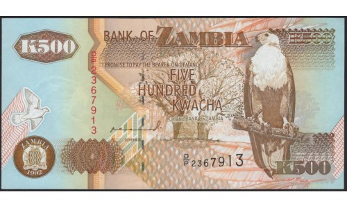Замбия 500 квача 1992 (ZAMBIA 500 kwacha 1992) P 39a : UNC
