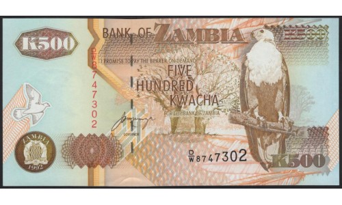 Замбия 500 квача 1992 (ZAMBIA 500 kwacha 1992) P 39b : UNC