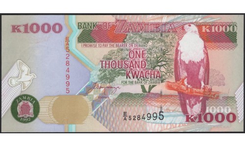 Замбия 1000 квача 1992 (ZAMBIA 1000 kwacha 1992) P 40а : UNC