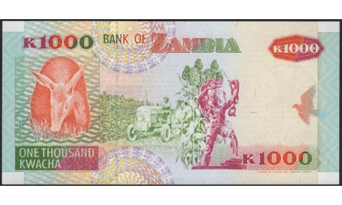 Замбия 1000 квача 1992 (ZAMBIA 1000 kwacha 1992) P 40а : UNC