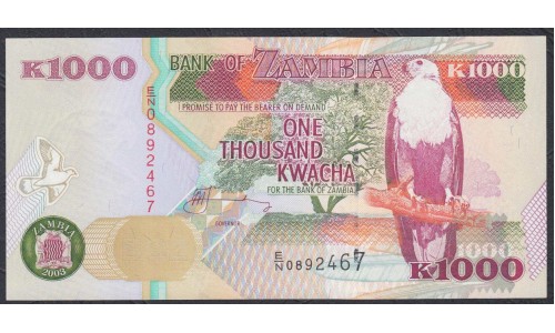 Замбия 1000 квача 2003 года (ZAMBIA 1000 kwacha 2003) P40с: UNC