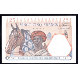 Французская Западная Африка 25 франков 1942 г. (BANQUE DE L'AFRIQUE OCCIDENTALE  25 francs 1942 g.) Р27:Unc