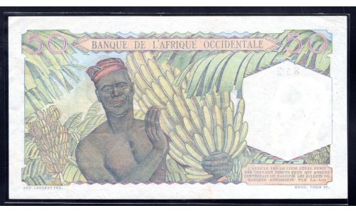 Французская Западная Африка 50 франков 1944 (BANQUE DE L'AFRIQUE OCCIDENTALE  50 francs 1944) Р 39:  UNC