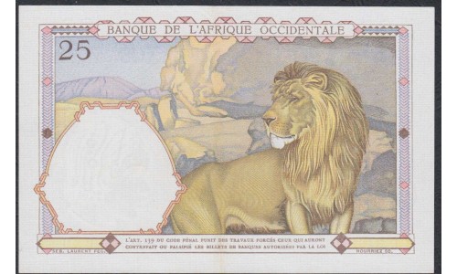 Французская Западная Африка 25 франков 1942 (BANQUE DE L'AFRIQUE OCCIDENTALE  25 francs 1942) Р 27 : XF/aUNC